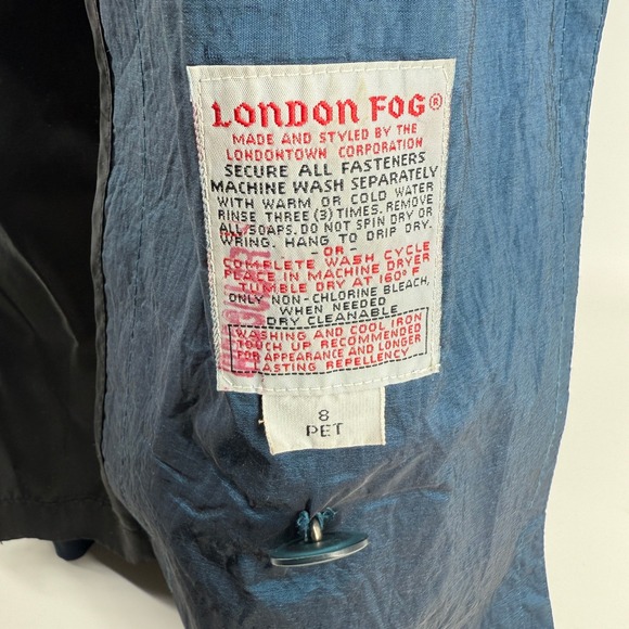 London Fog Blue Trench Coat Women's 8 Petite Double Breasted Belted - Picture 9 of 12